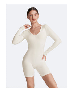 U-back Long Sleeve Bodysuit | White