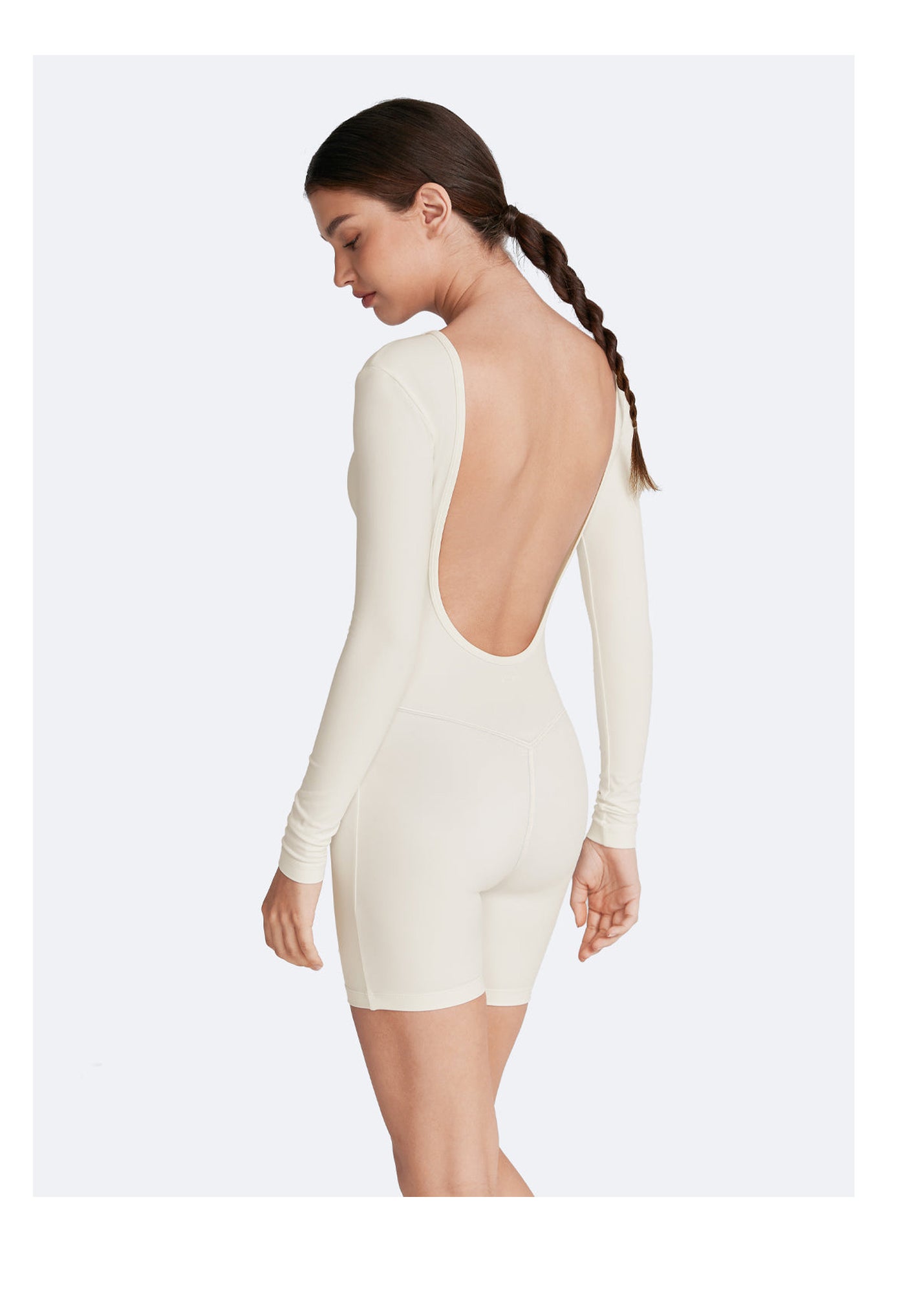 U-back Long Sleeve Bodysuit | White