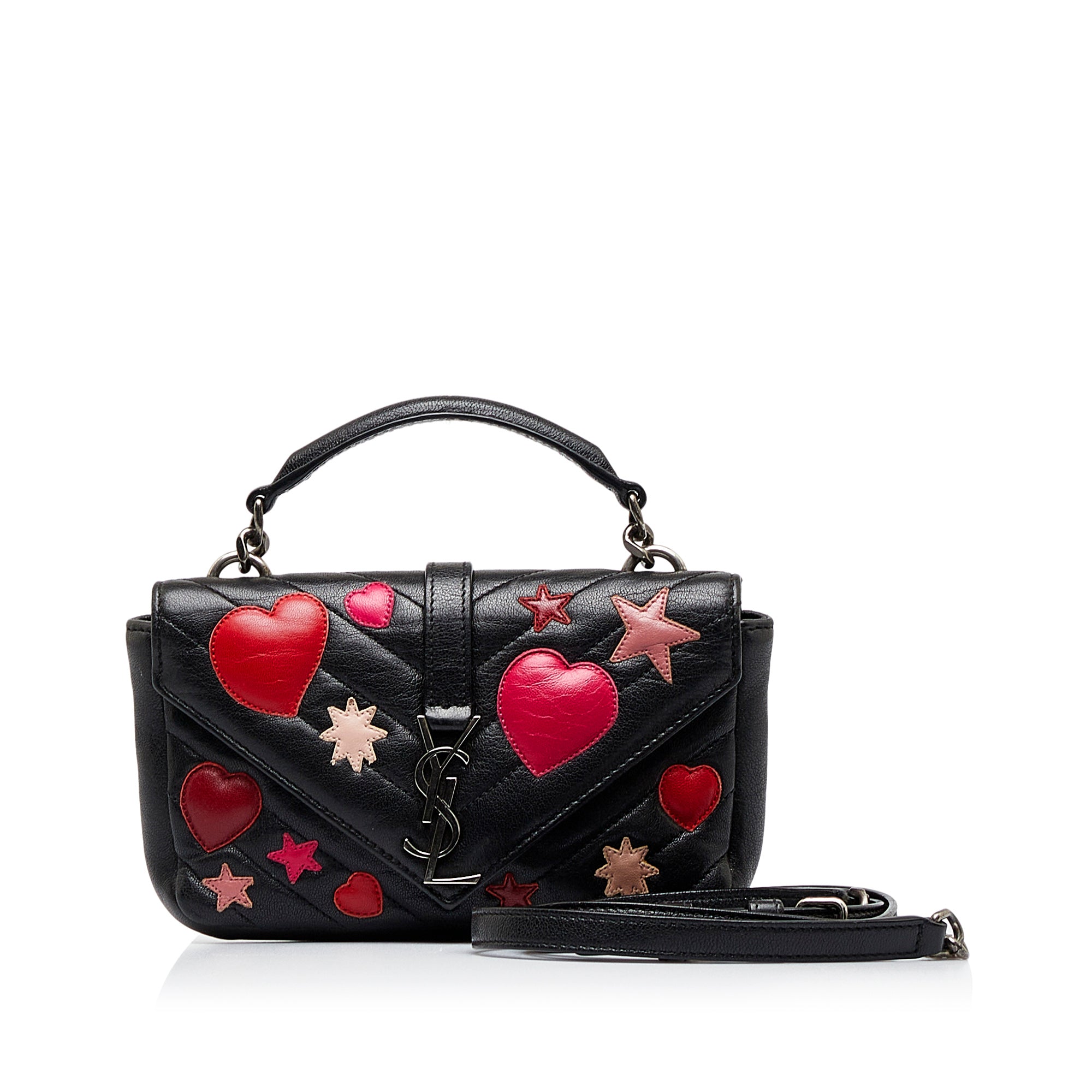 Saint Laurent Pre-Owned Monogram Patchwork Hearts and Stars College Chain Wallet | Women | Black