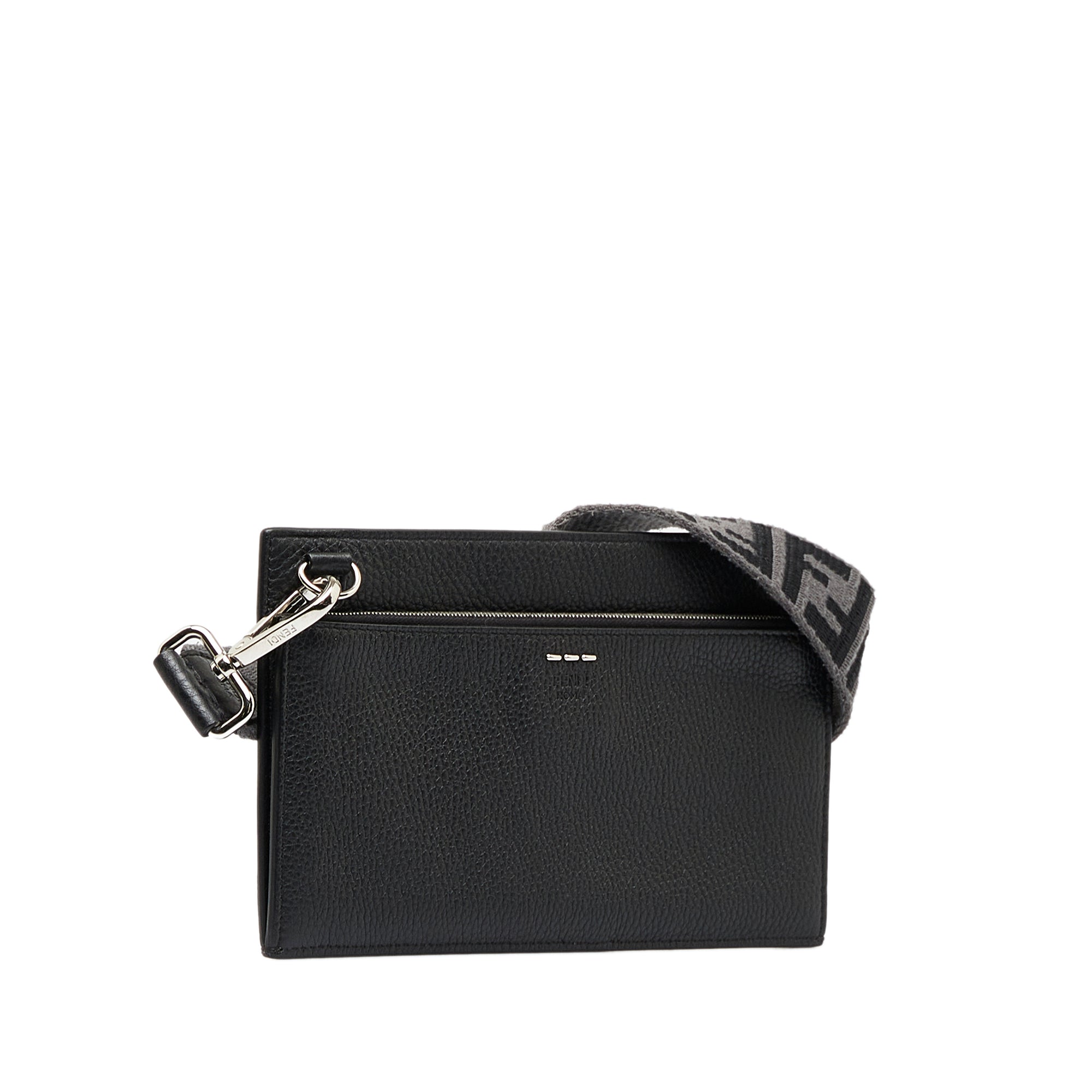 Fendi Pre-Owned Flat Pouch Leather Crossbody | Women | Black