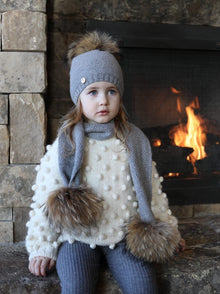 Unisex | Honeycomb Grey Cashmere Pom Scarf Natural Pom | Gray