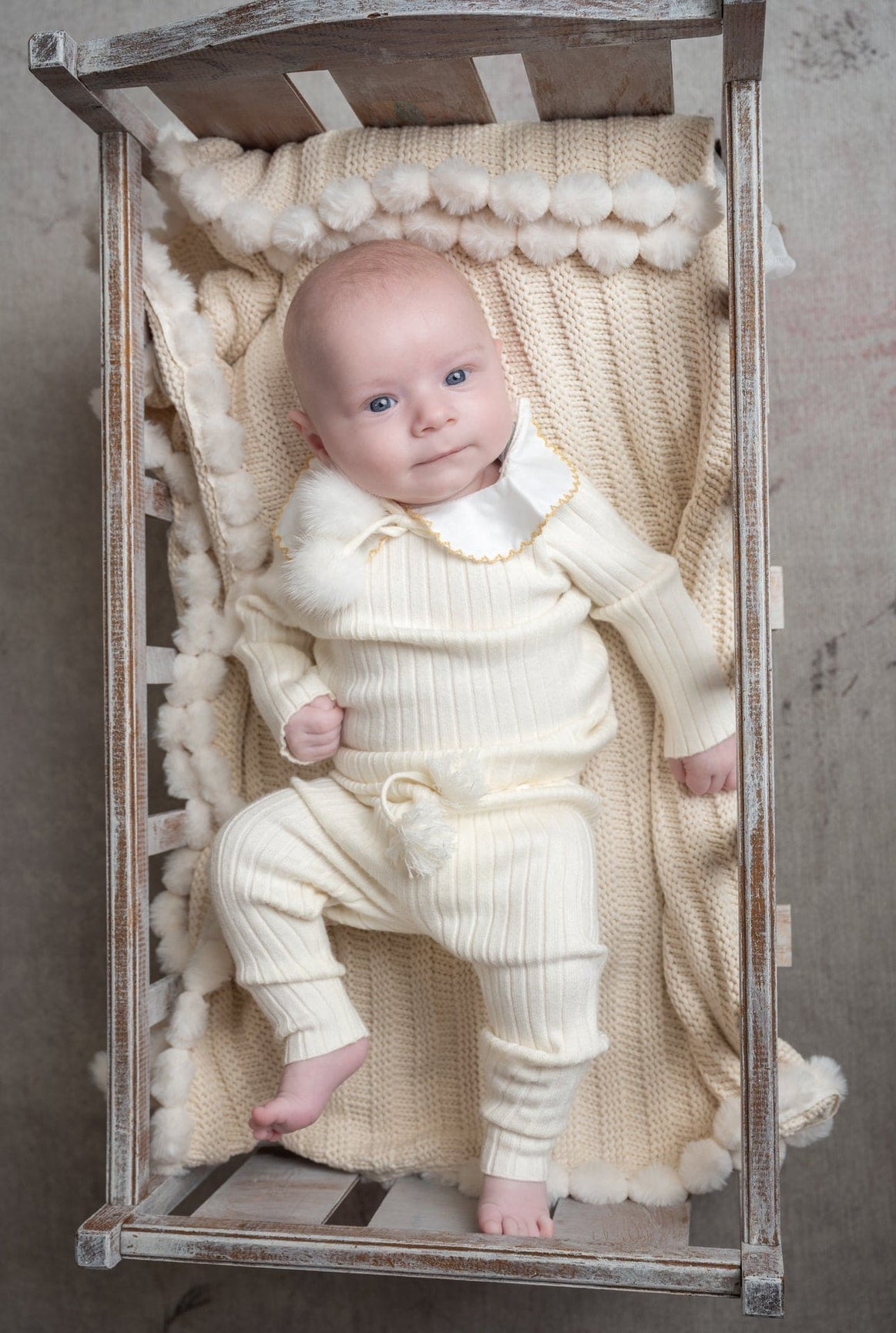 Unisex | Organic Cotton Knit Pom Pom Blanket | Oatmeal