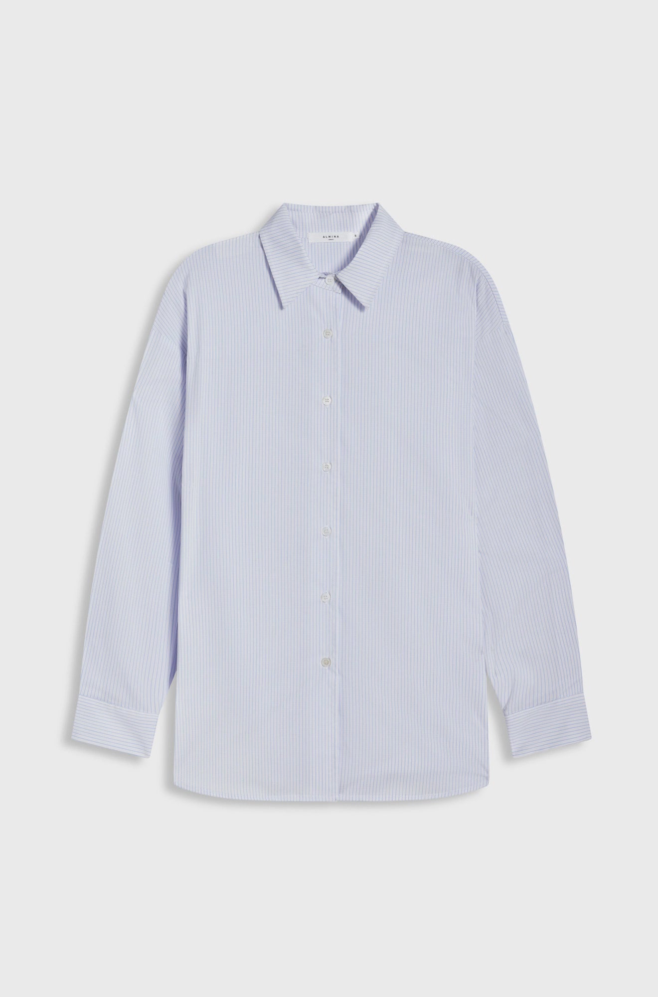 Light blue and white stripe shirt on a white background