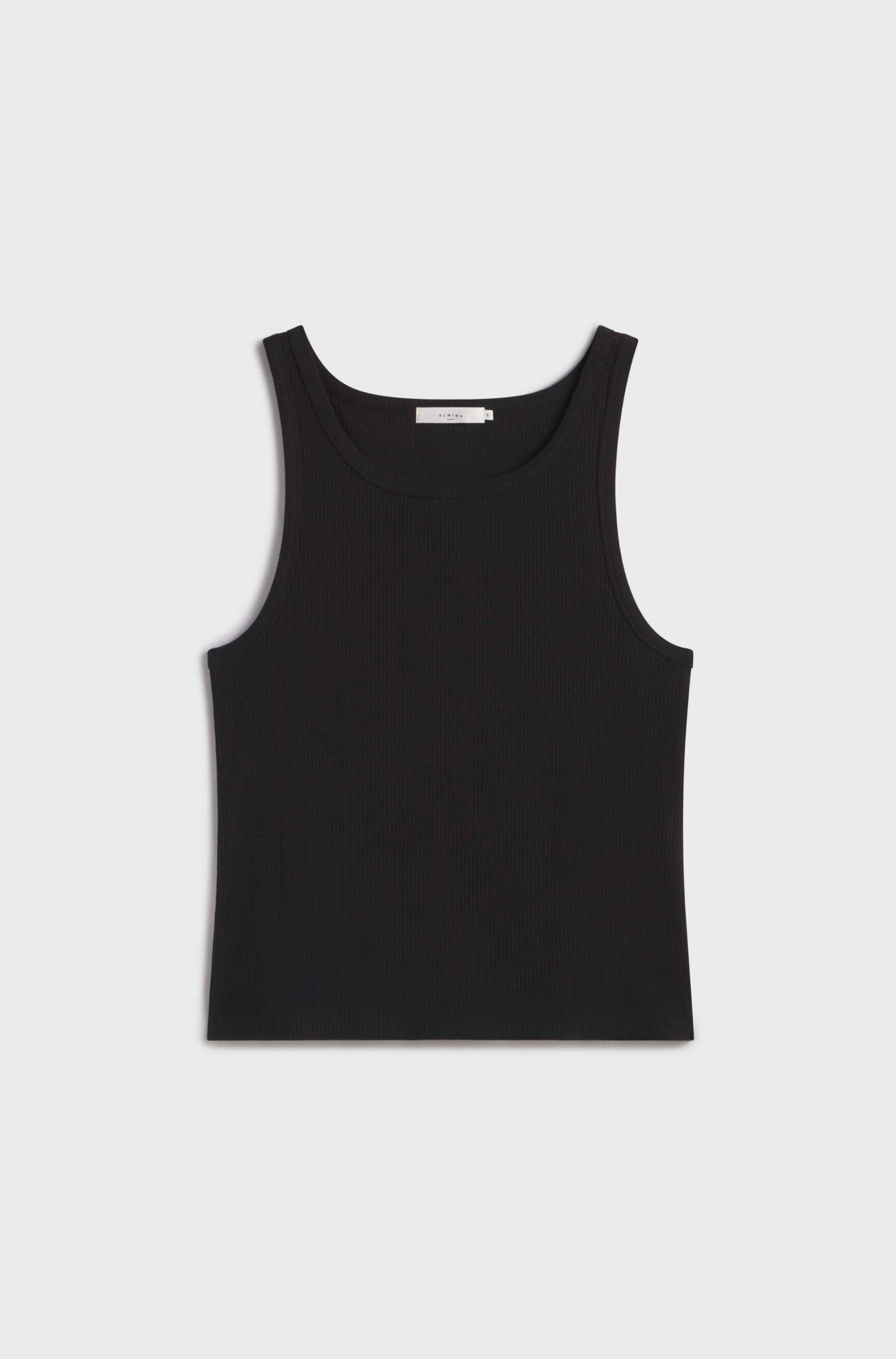 Black tank top on a light gray background