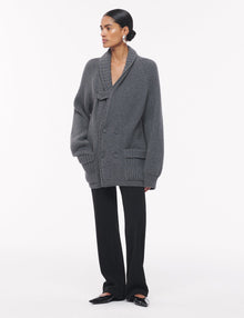Women | Cashmere Varsity Cardigan | Grey Melange