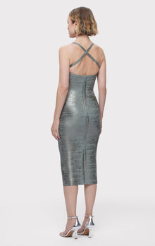 Vinyl Foil Strappy Midi Dress | Smoke Foil