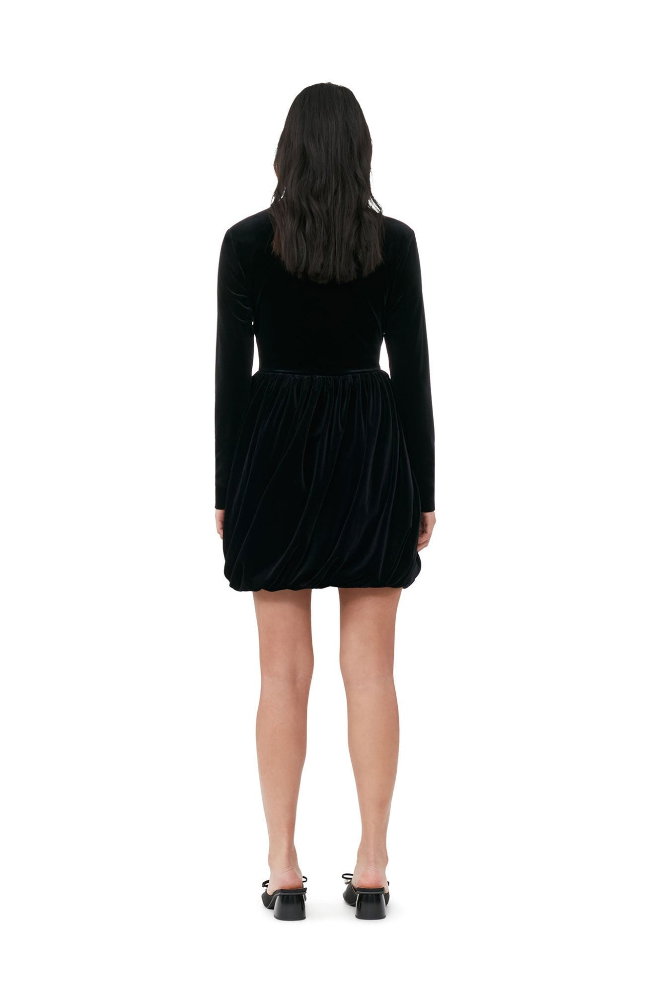 Velvet Jersey Balloon Mini Dress | Black