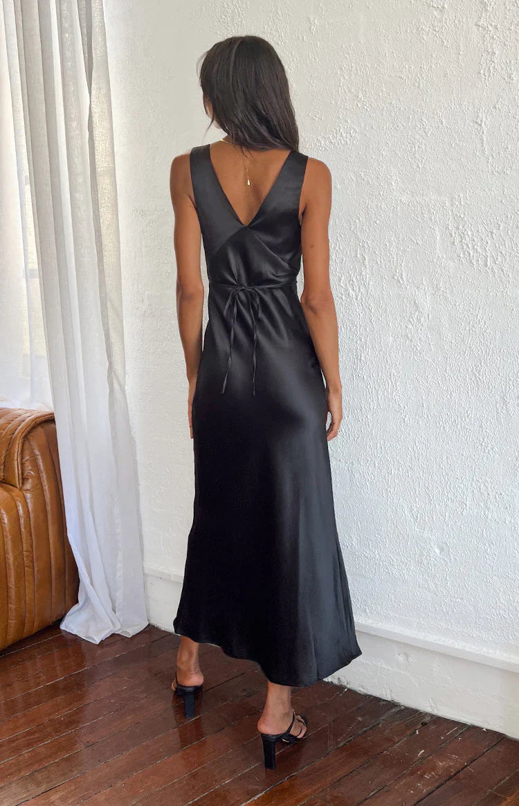 Verlaine Satin Maxi Dress | Black