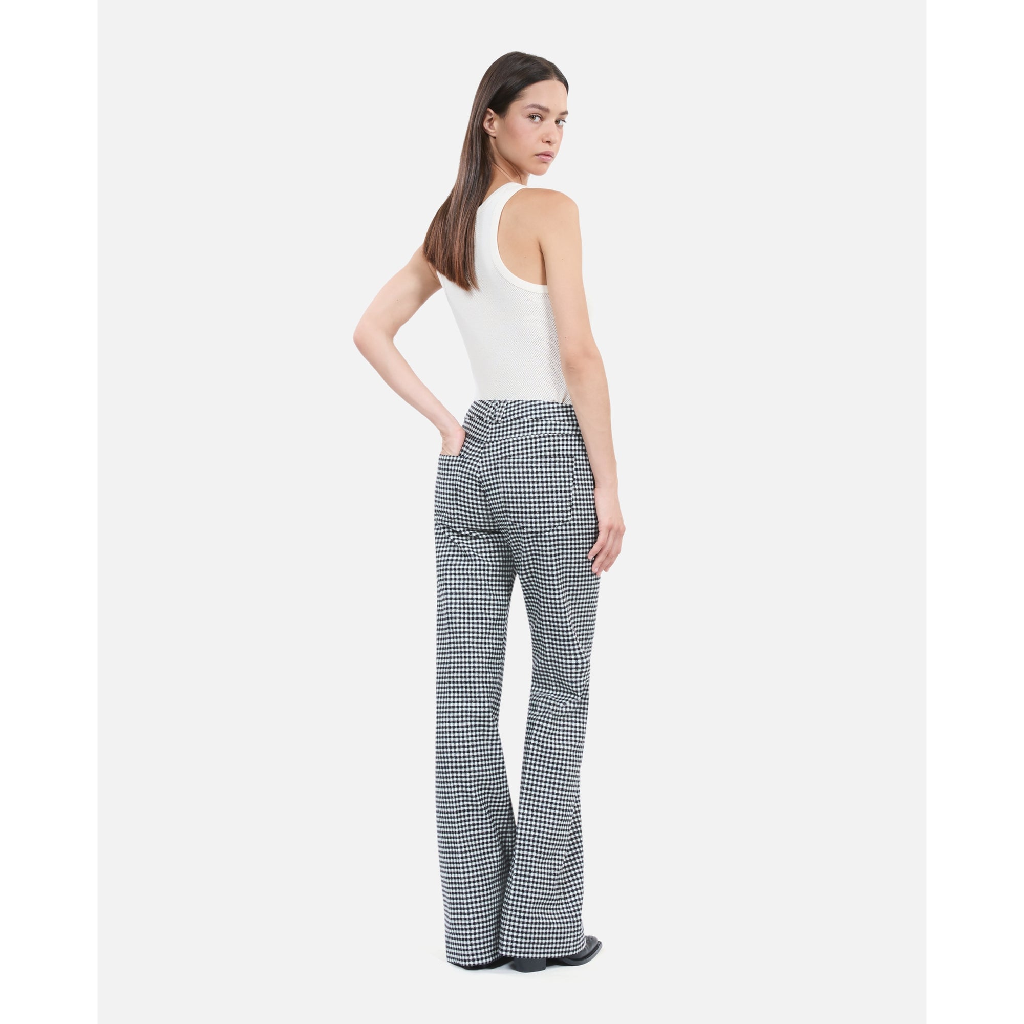 Vichy Check Flare Trousers | Women | Black x White