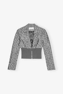 Acetate Jacquard Cropped Blazer | Smoked Pearl