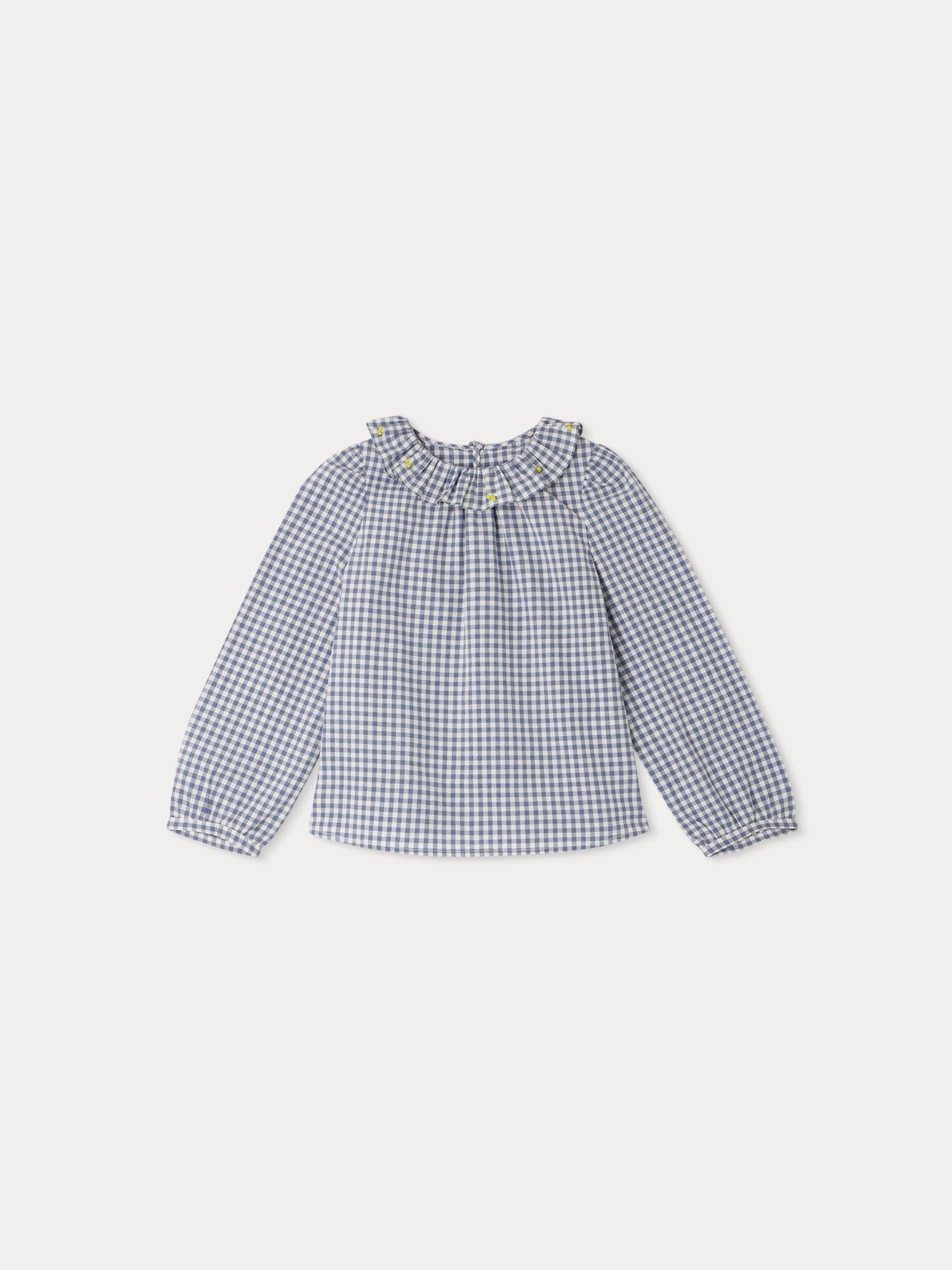 Girl | Timber Checkered Embroidered Blouse | Slate Grey
