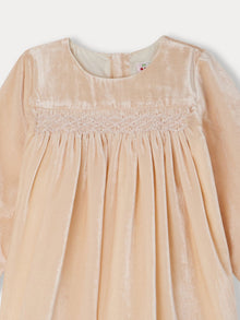 Girl | Félicie Smocked Dress In Silk Velvet | Camellia Pink