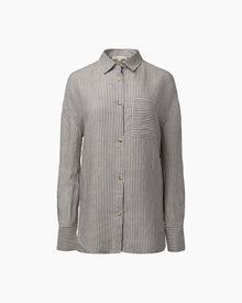 Womens | Air Linen Boyfriend Shirt | Deep Navy/White