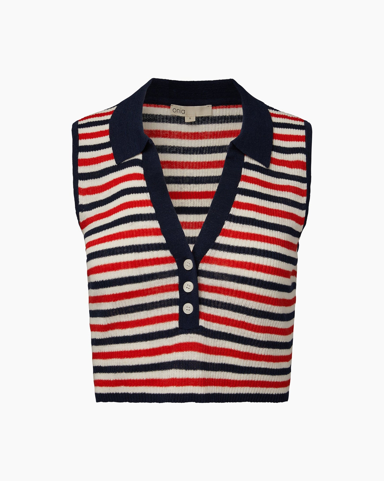 Womens | Linen Rib Polo Tank | White/Deep Navy/Poinciana