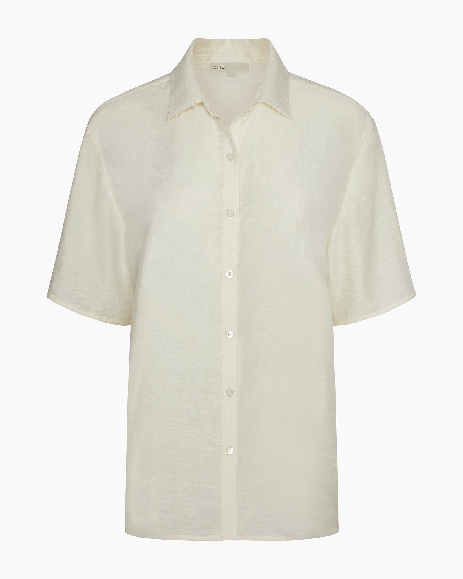 Womens | Crinkle Oversized Short Sleeve Button Up Shirt | Egret