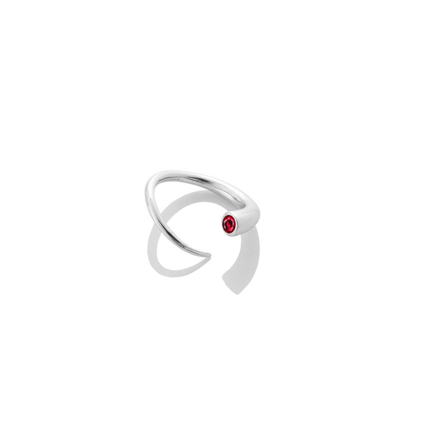 14k recycled white gold Quill Bypass Ring with Ruby on a white background