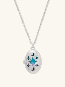 Aura Ombre Locket Necklace | Fuchsia/Turquoise Glass | Silver Rhodium Plated Brass