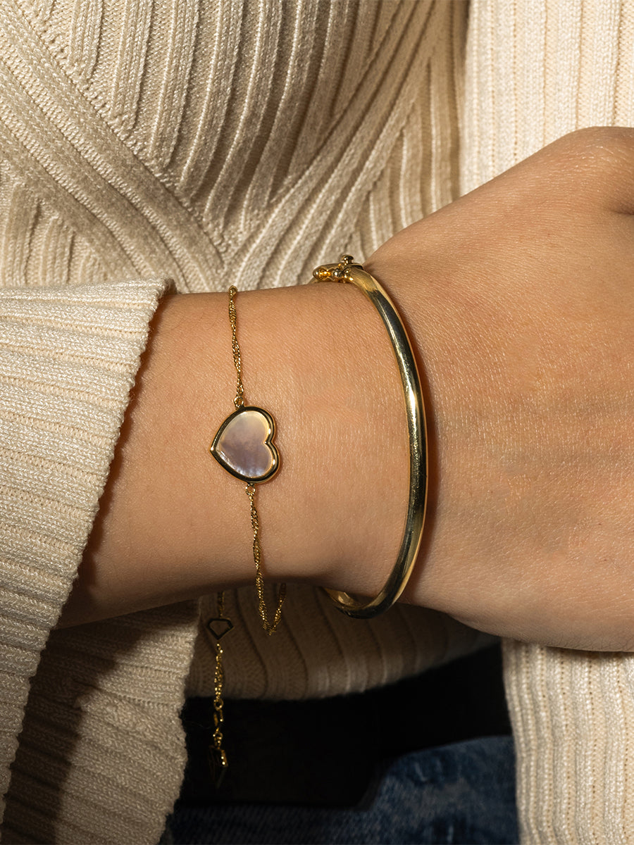 Heart Bracelet | Mother of Pearl | 14K Gold Plated Brass