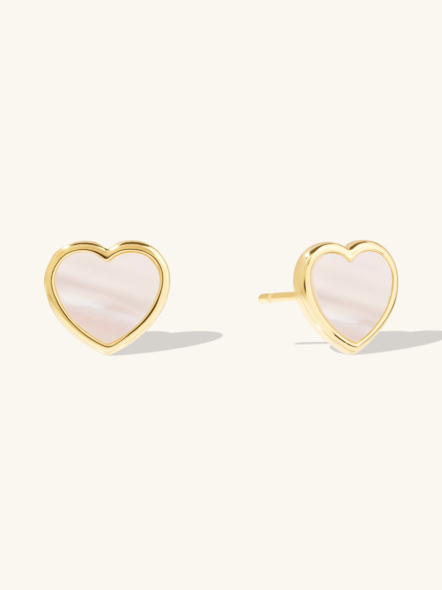 Heart Stud Earrings | Mother of Pearl | 14K Gold Plated Brass