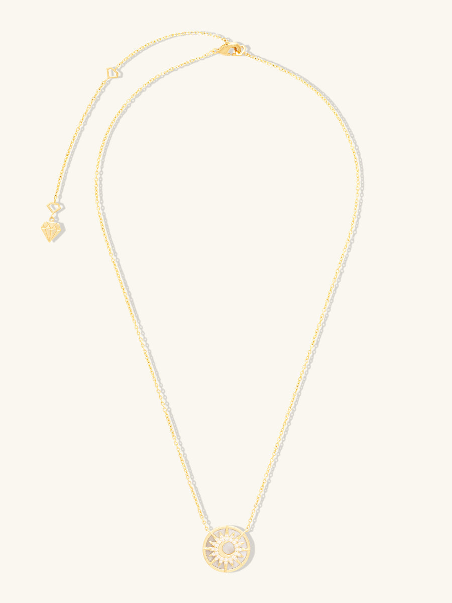 Sunlit Crescent Necklace | Mother of Pearl/5A Grade Cubic Zirconia | 14K Gold Plated Brass