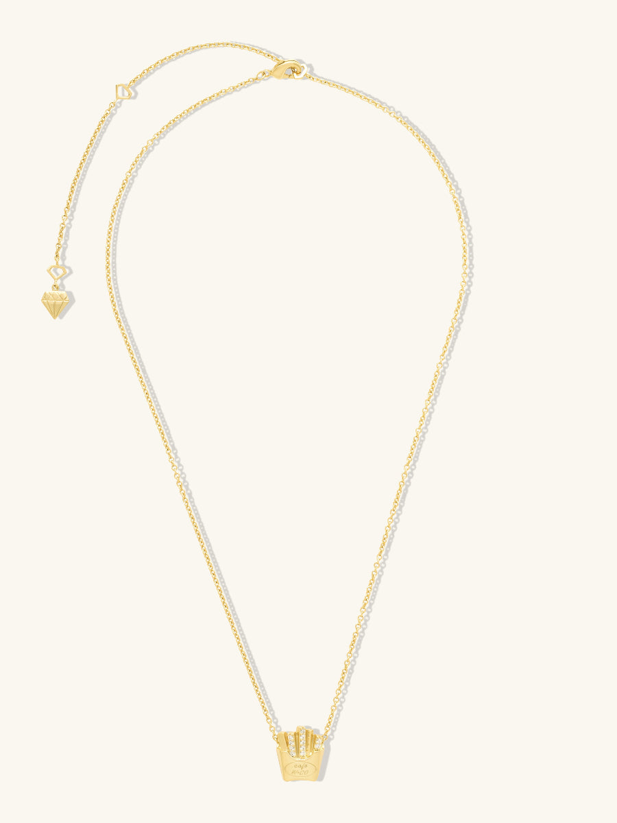 Fries Necklace | 5A Grade Cubic Zirconia | 14K Gold Plated Brass