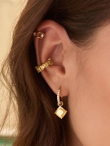 Ravioli Charm Huggie Earrings | 5A Grade Cubic Zirconia | 14K Gold Plated Brass