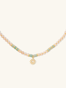 Sun Hues Beaded Necklace | Pink Opal/Amazonite/5A Grade Cubic Zirconia | 14K Gold Plated Brass