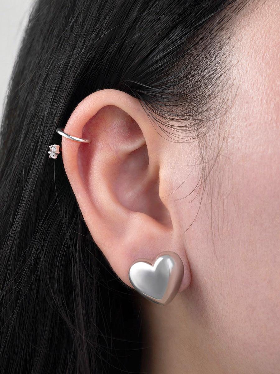 Bubble Heart Stud Earrings | Silver Rhodium Plated Brass