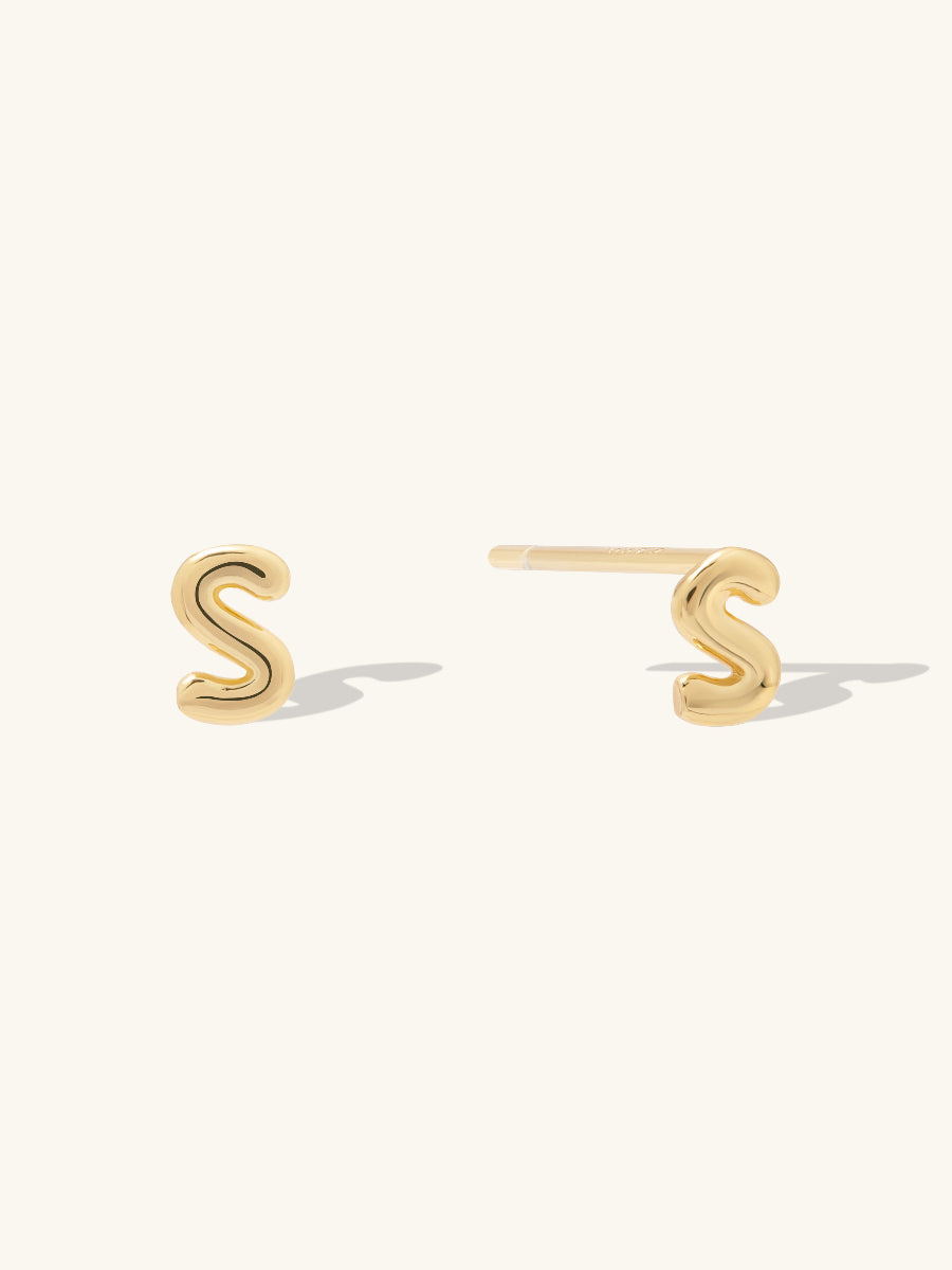 Alphabet Bubble Stud Earrings | 14K Gold Plated Brass