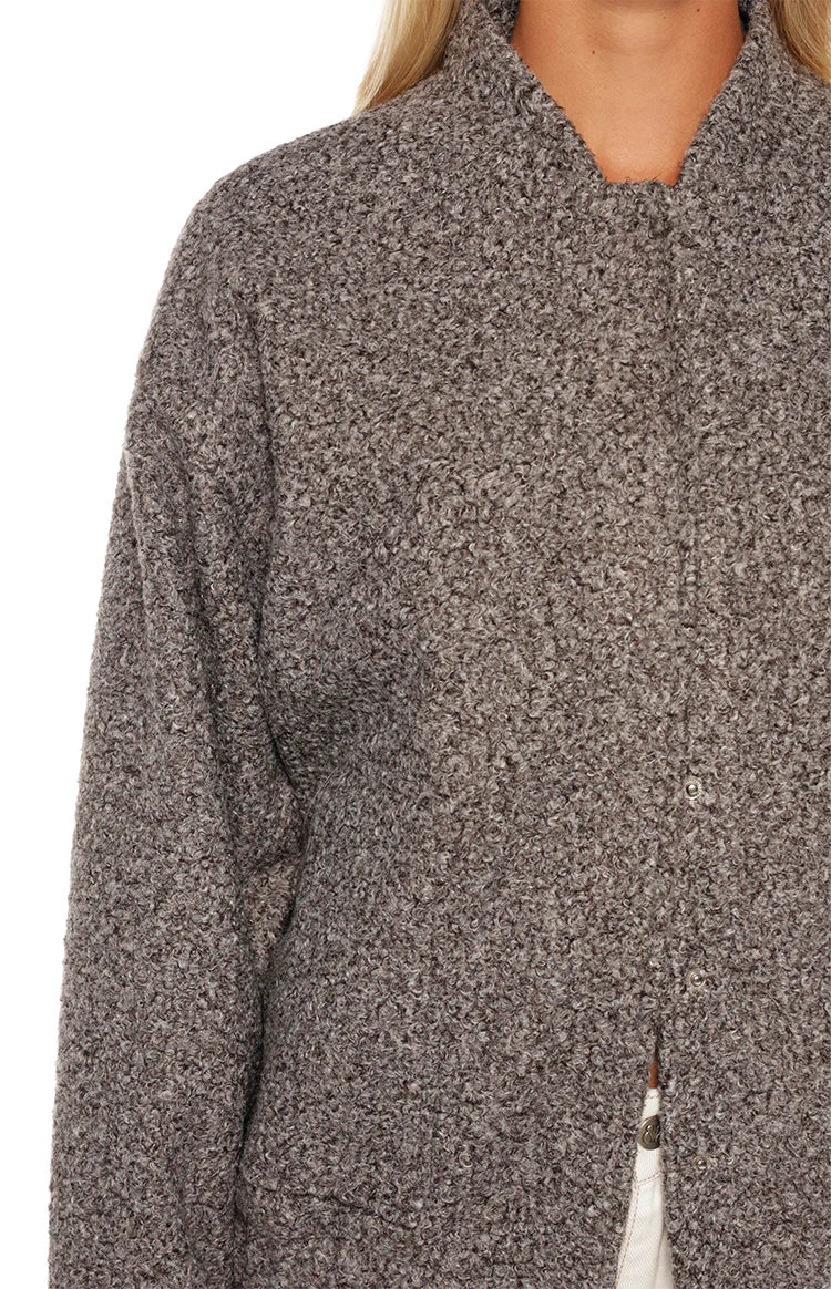Warren Boucle Button Up Bomber Jacket | Grey