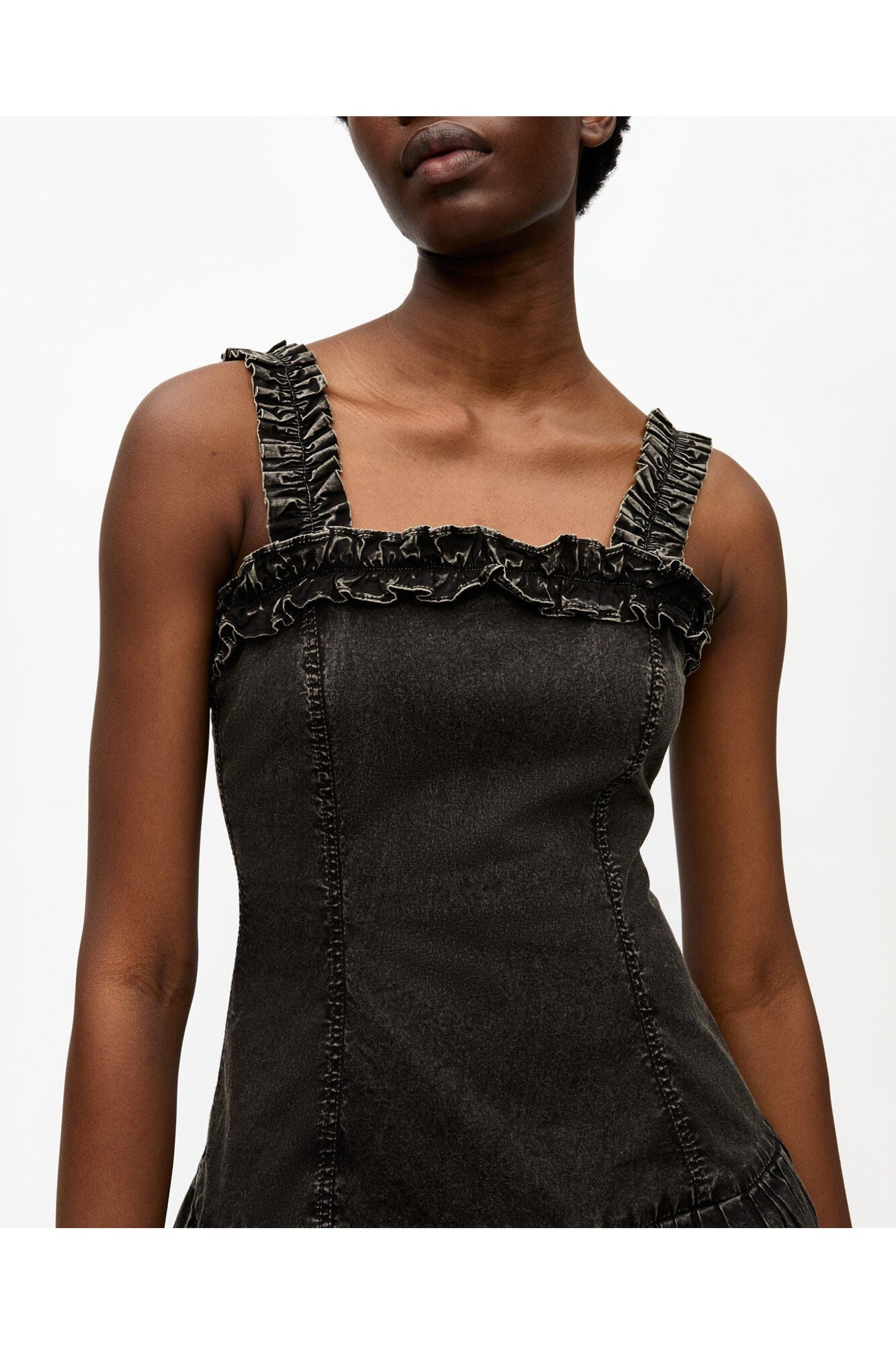 Washed Stretch Cotton Corset Dress | Black
