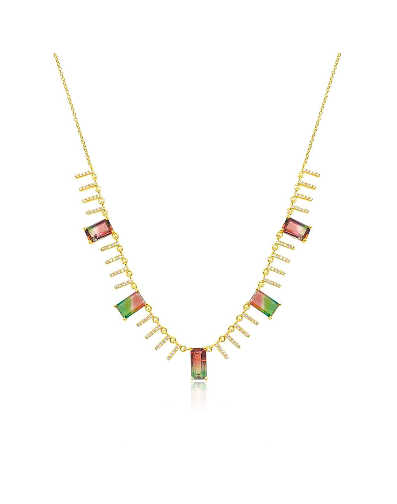 Watermelon Tourmaline Fringe Necklace | 14kt Yellow Gold
