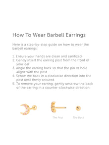 Crescent Diamante Barbell Earring | 5A Grade Cubic Zirconia | 14K Gold Plated Brass