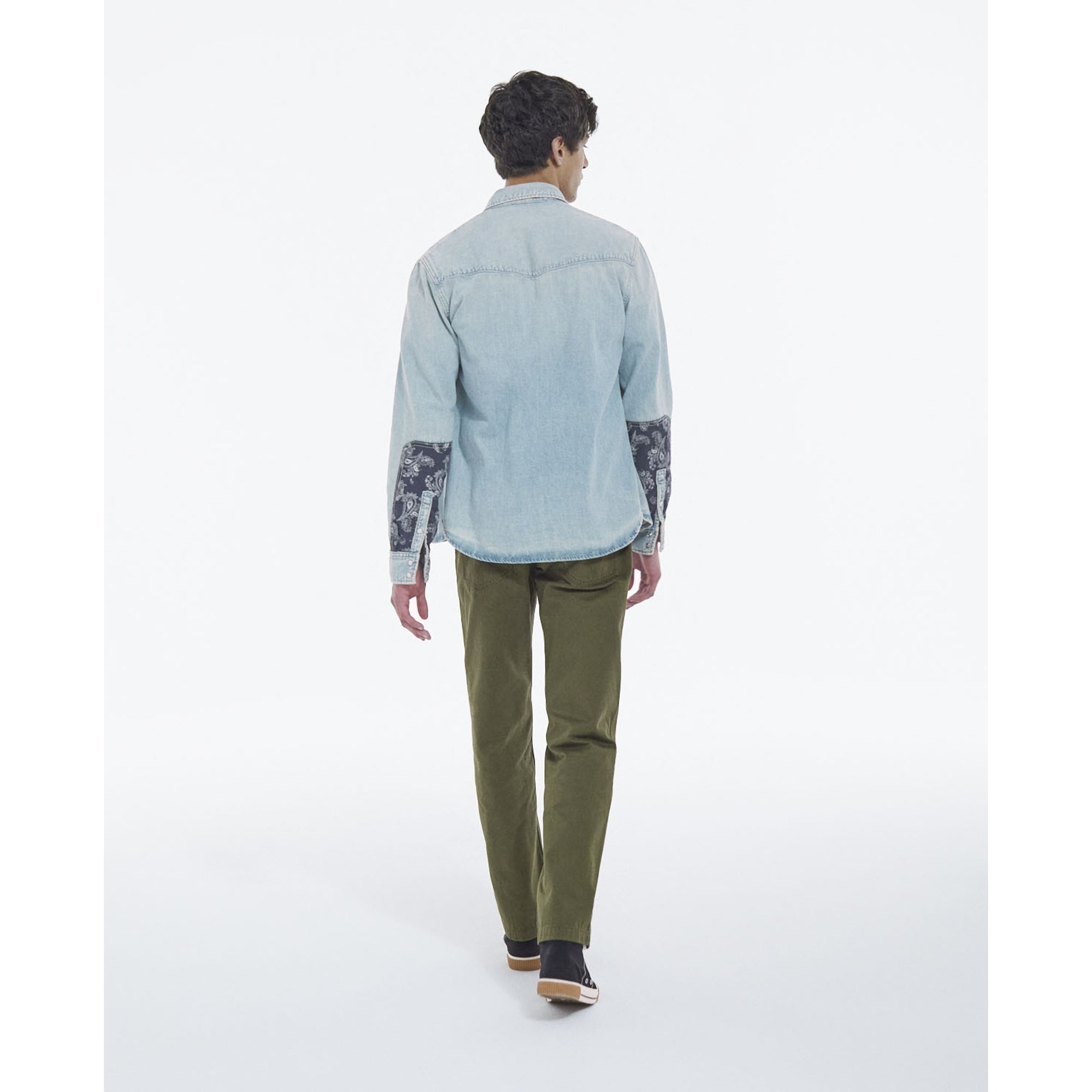 Western-Style Denim Shirt | Men | Blue Washed