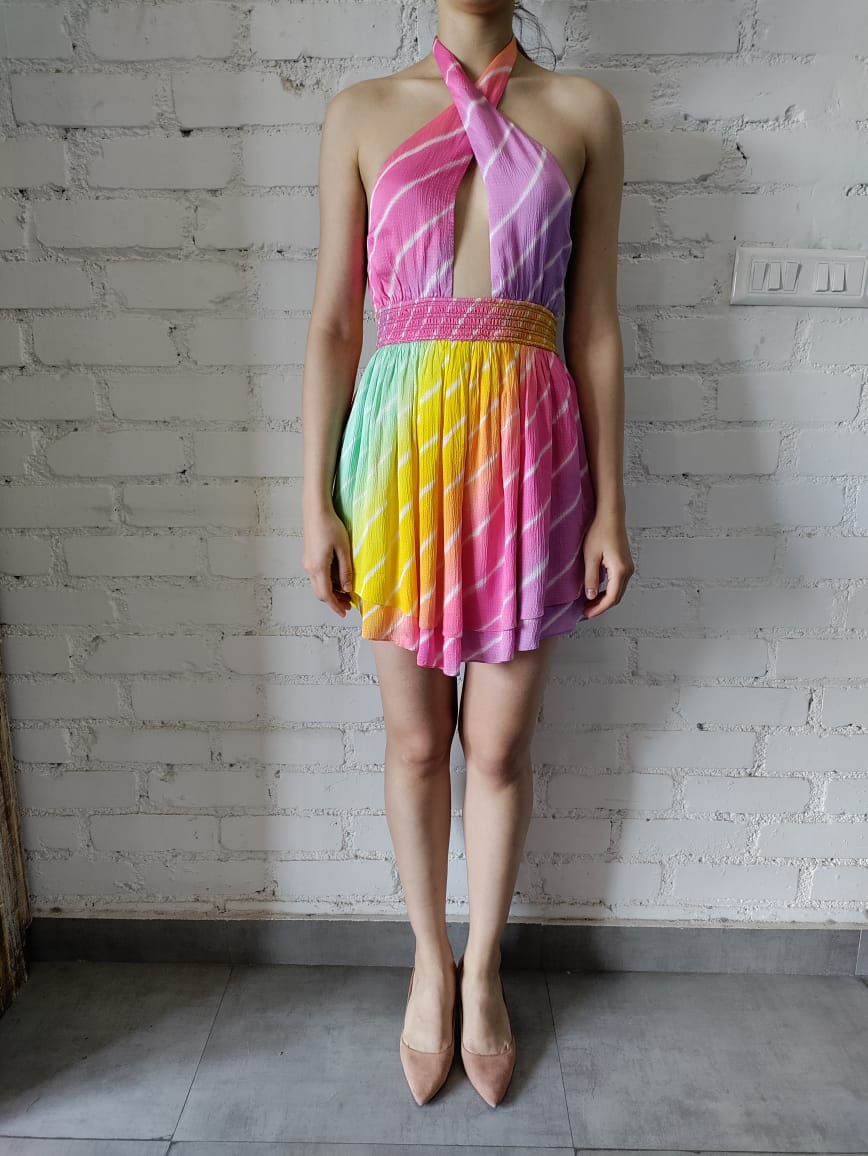 Rococo Sand | Evie Halter-Neck Short Dress | Multicolor