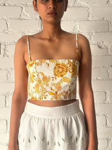 Hemant & Nandita | Tora Straight-Neck Sleeveless Crop Top | Off-White Multi