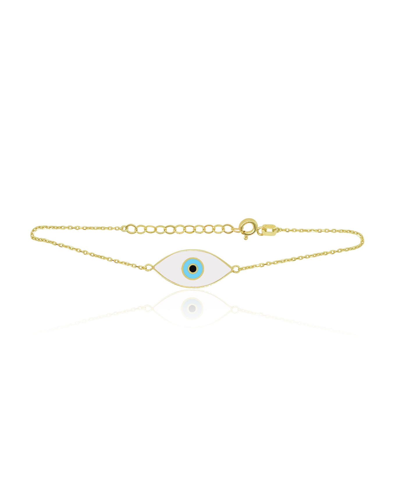 White Evil Eye Bracelet | Yellow Gold
