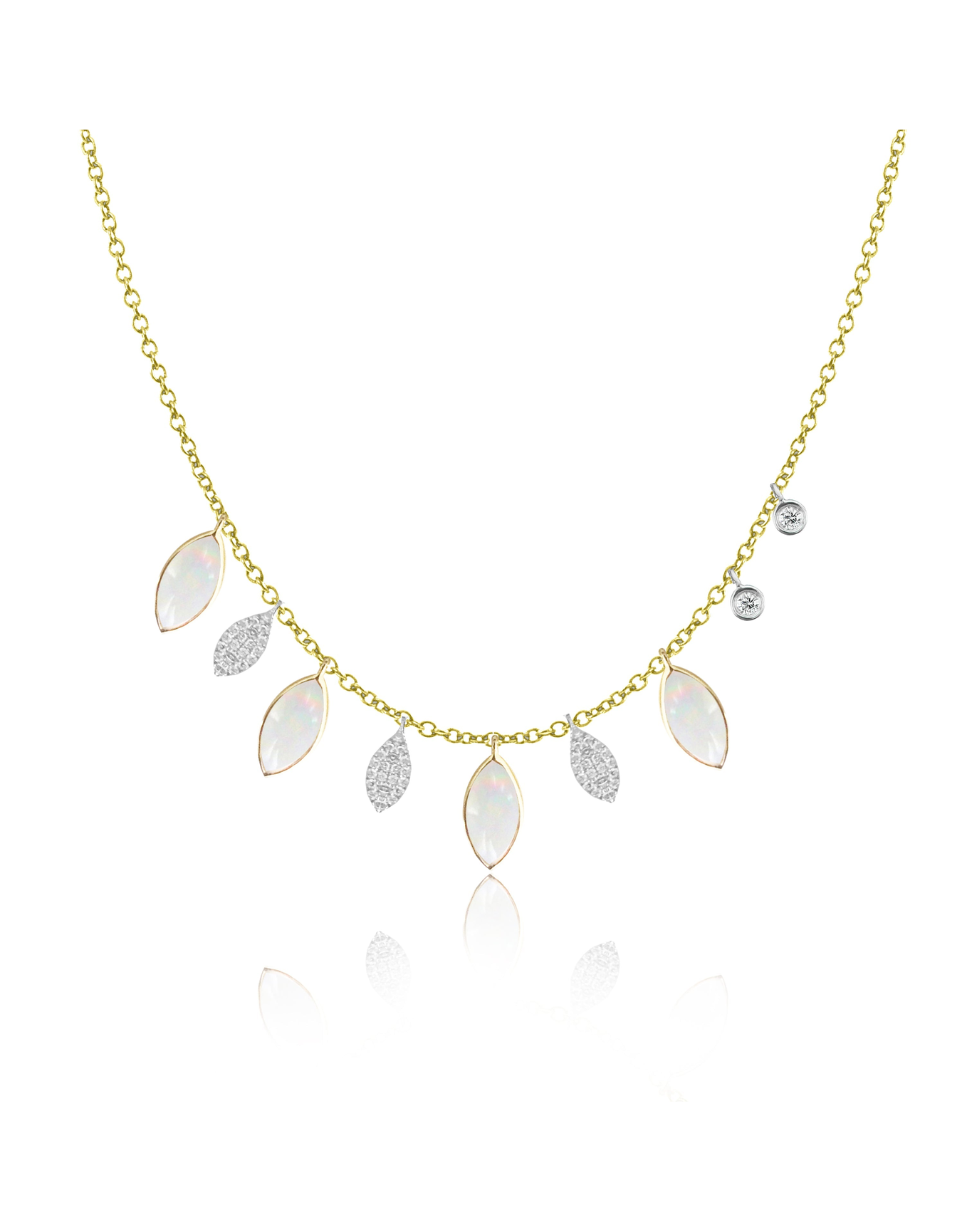White Opal and Diamond Fringe Necklace | 14kt Yellow Gold