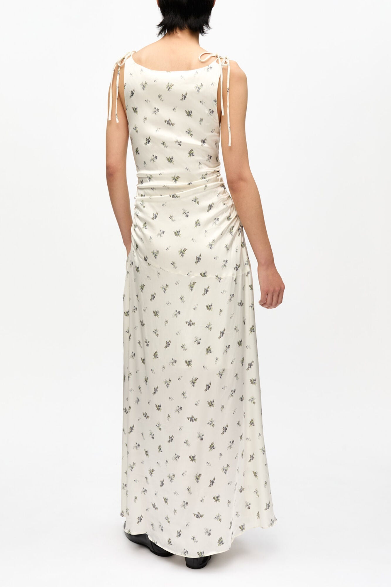 White Satin Gathered Dress | Egret