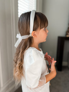 White Satin Tuxedo Headband