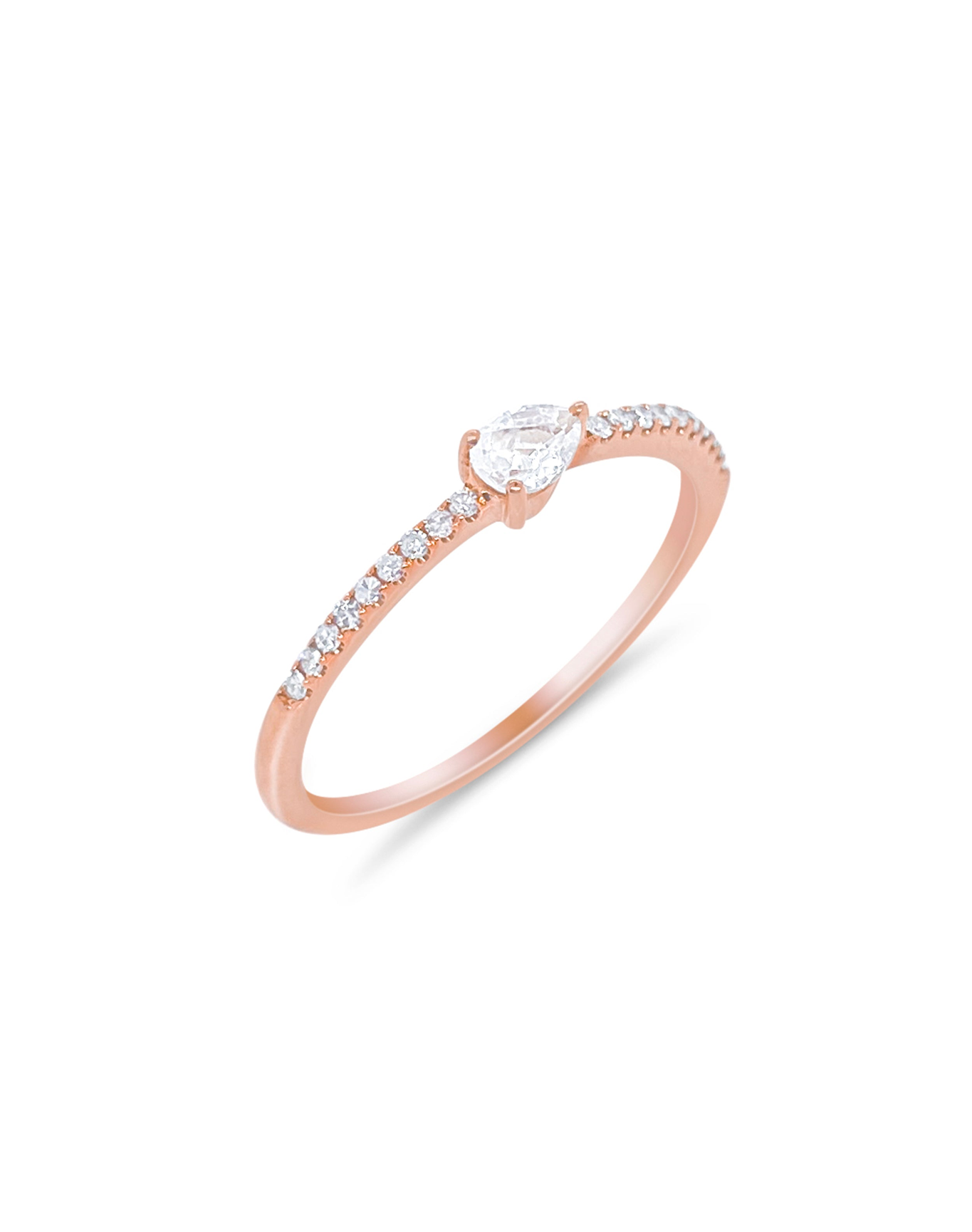 White Topaz Pear Shape Ring | 14k Rose Gold