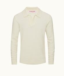 Winslow Classic Fit Long-Sleeve Merino & Cashmere Boucle Polo Shirt | White Sand