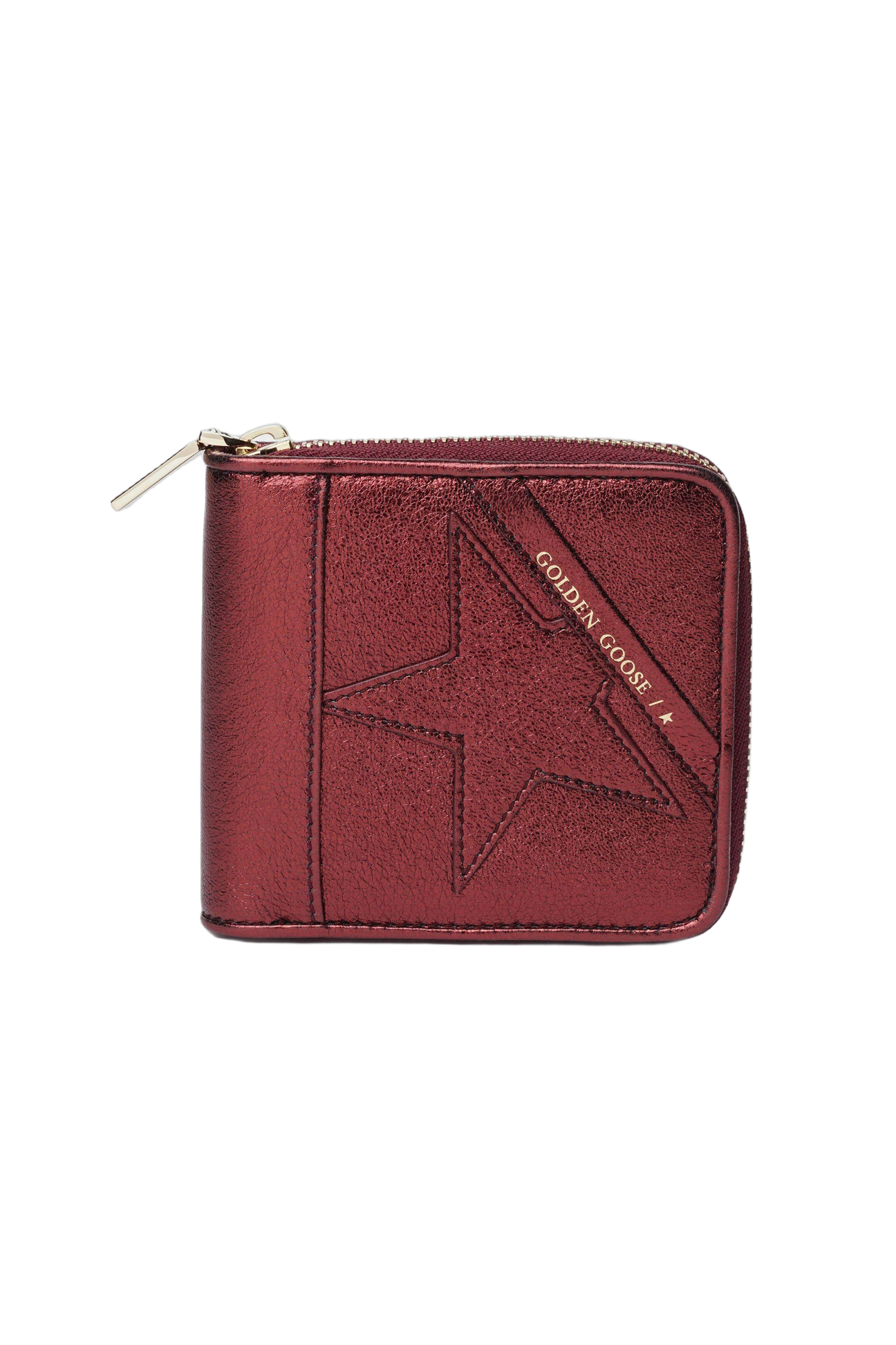 Women | Medium Burgundy Laminated Star Wallet | Metallic Aubergine