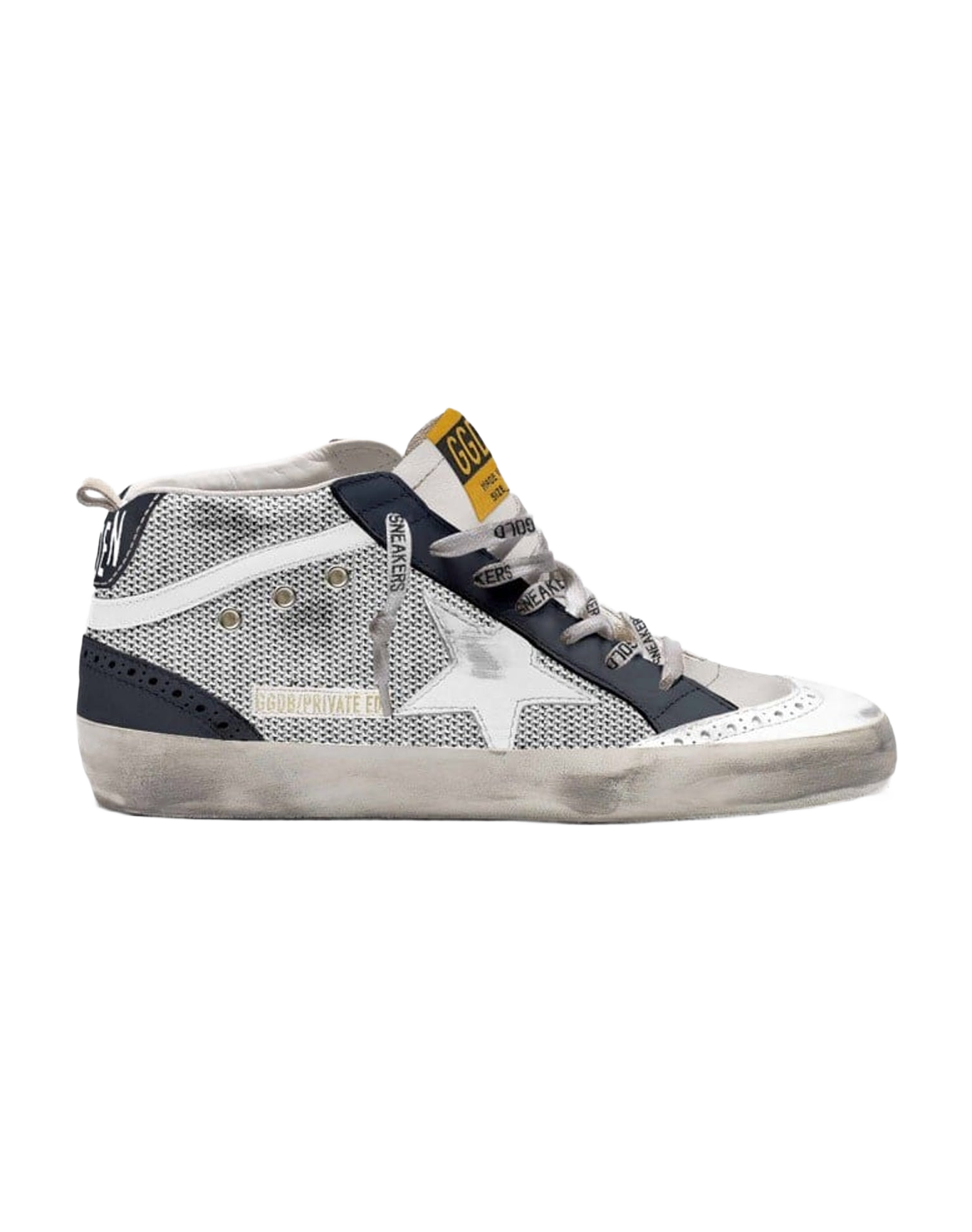 Women | Mid Star Sneakers Mesh with Blue Inserts & White Star | Light Silver x White x Night Blue
