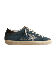 Women | Super-Star Blue Suede with Silver Glitter Star | Blue x Grey x Silver x Black