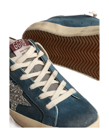 Women | Super-Star Blue Suede with Silver Glitter Star | Blue x Grey x Silver x Black
