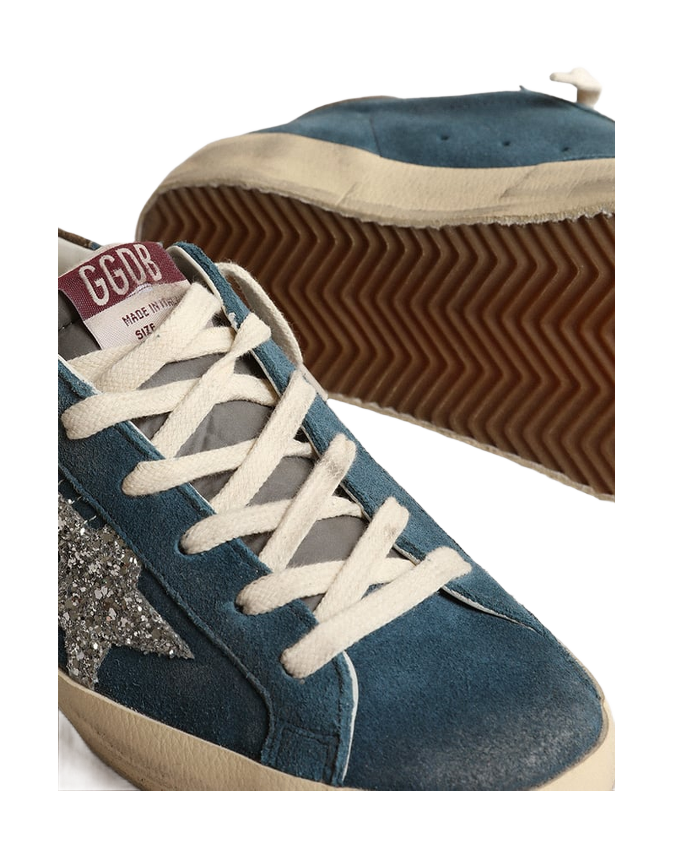 Women | Super-Star Blue Suede with Silver Glitter Star | Blue x Grey x Silver x Black