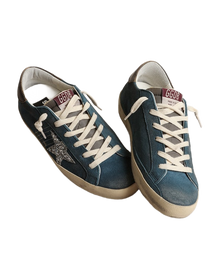 Women | Super-Star Blue Suede with Silver Glitter Star | Blue x Grey x Silver x Black