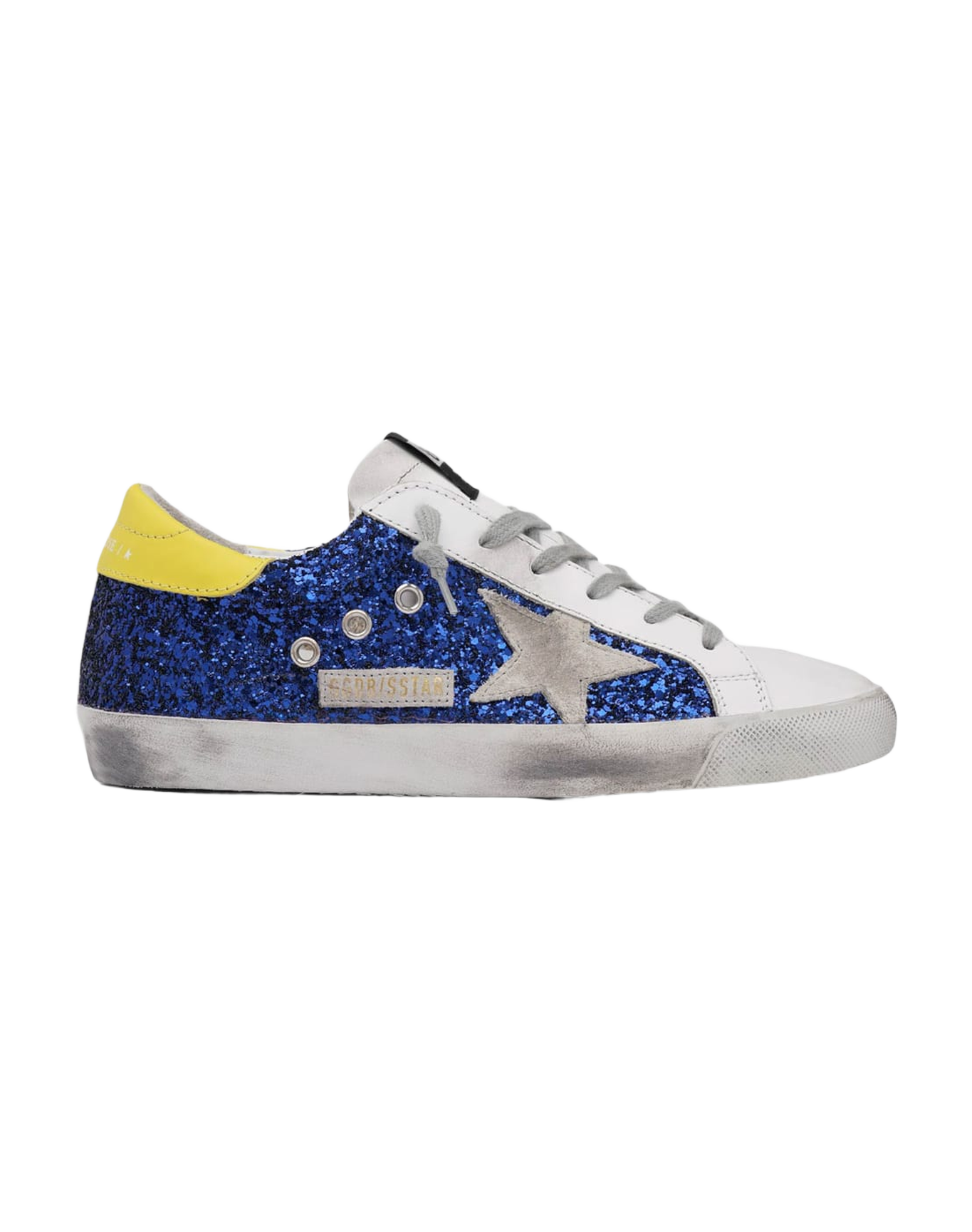 Women | Super-Star Sneakers with Blue Glitter & Yellow Heel Tab