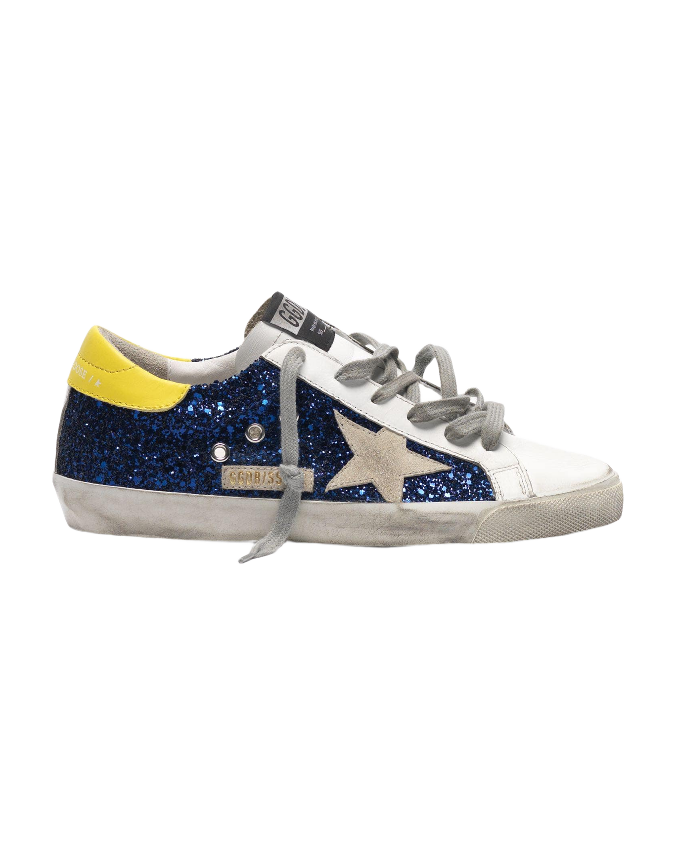 Women | Super-Star Sneakers with Blue Glitter & Yellow Heel Tab